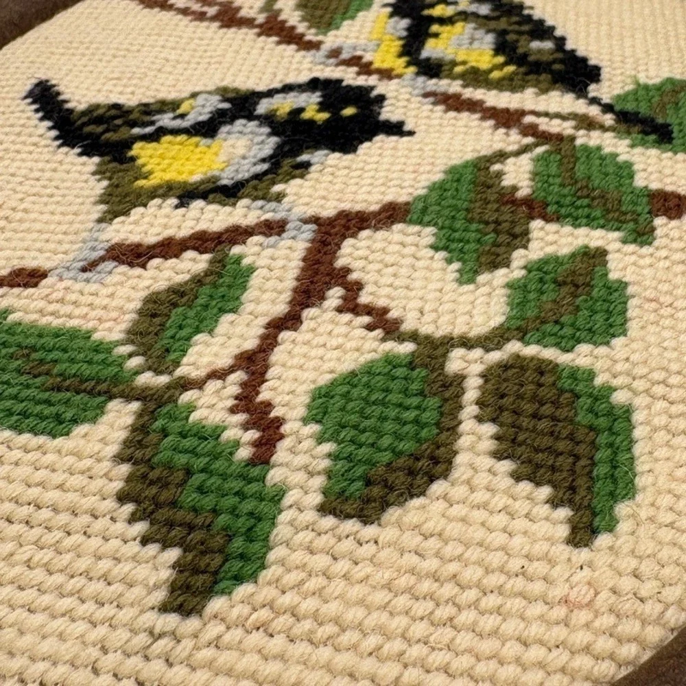 Vintage 1988 Handmade Needlepoint Bird Art Oval Frame Two Great Birds 8 x 10